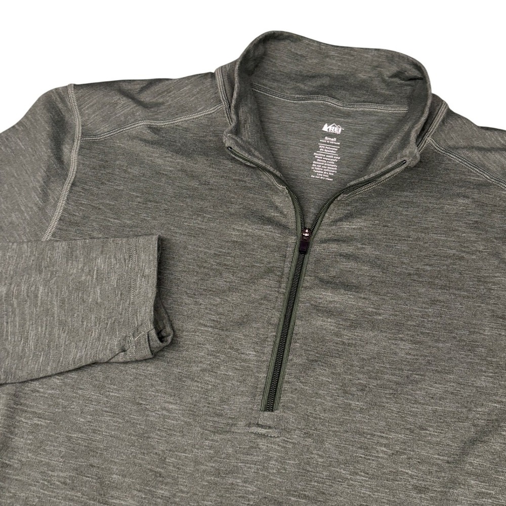 REI Co-op Quarter Zip Pullover Mens Small Grey Heathered Thumbhole Active Layer
